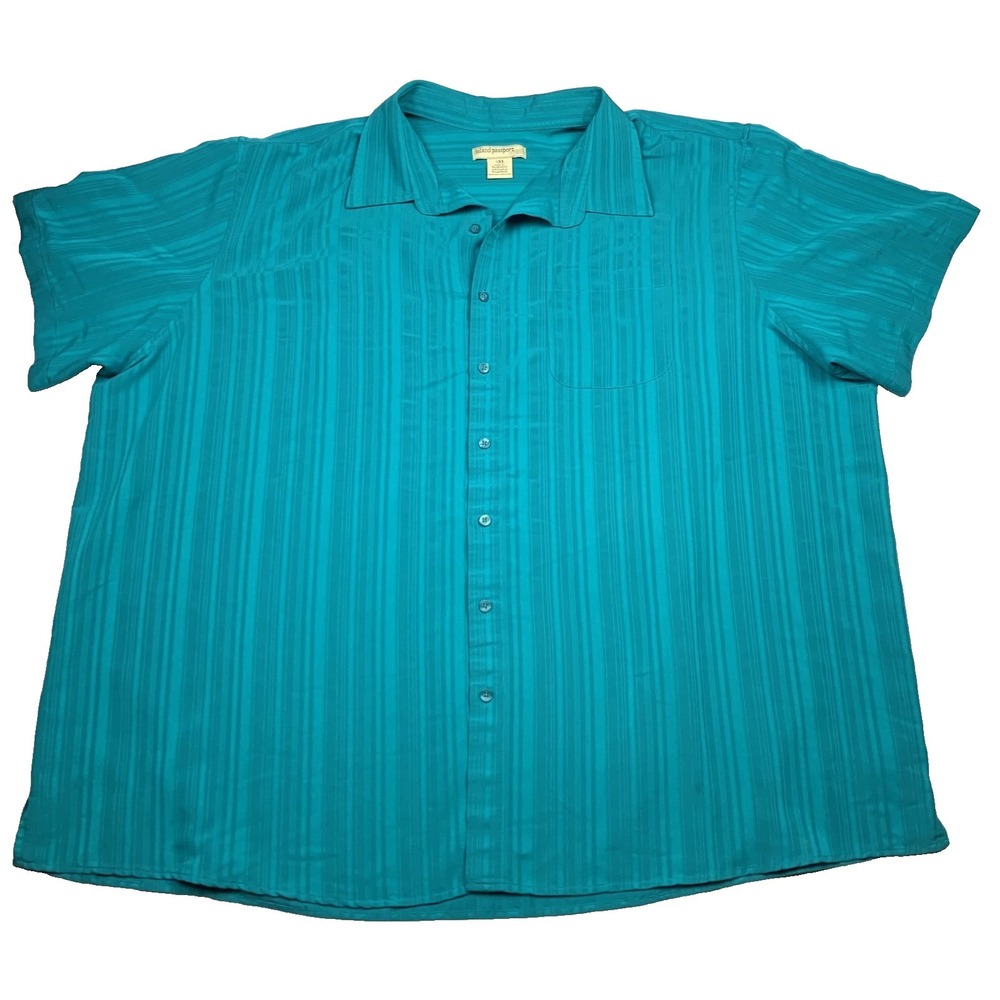 Island Passport Camp Shirt Mens 3XL Teal Shadow Stripe Rayon Blend 3XL